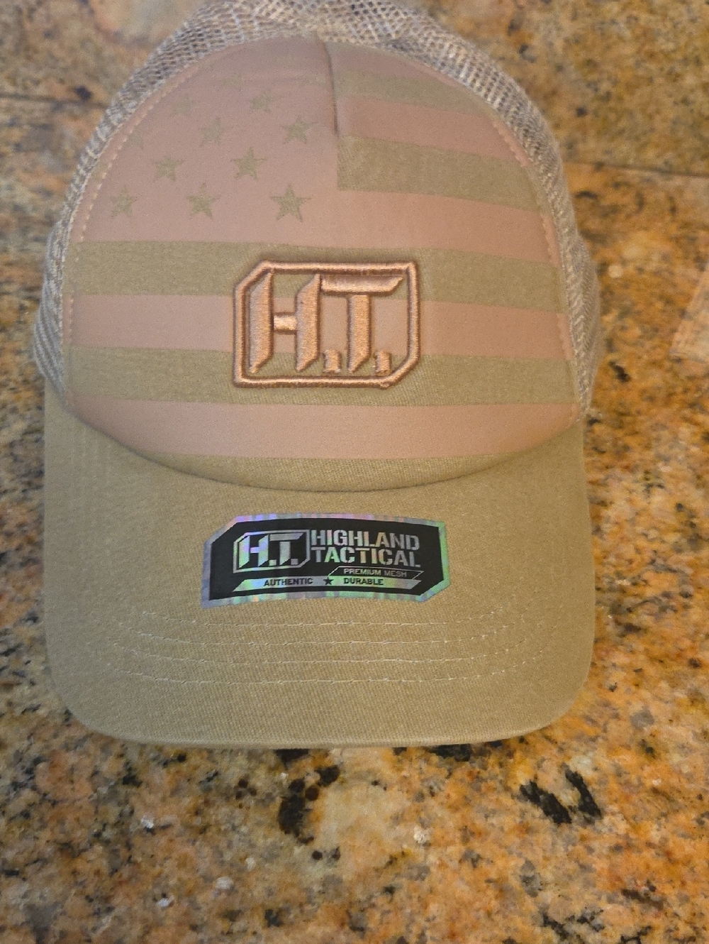 Highland Tactical Men's Trucker Cap in Tan with Subtle Flag